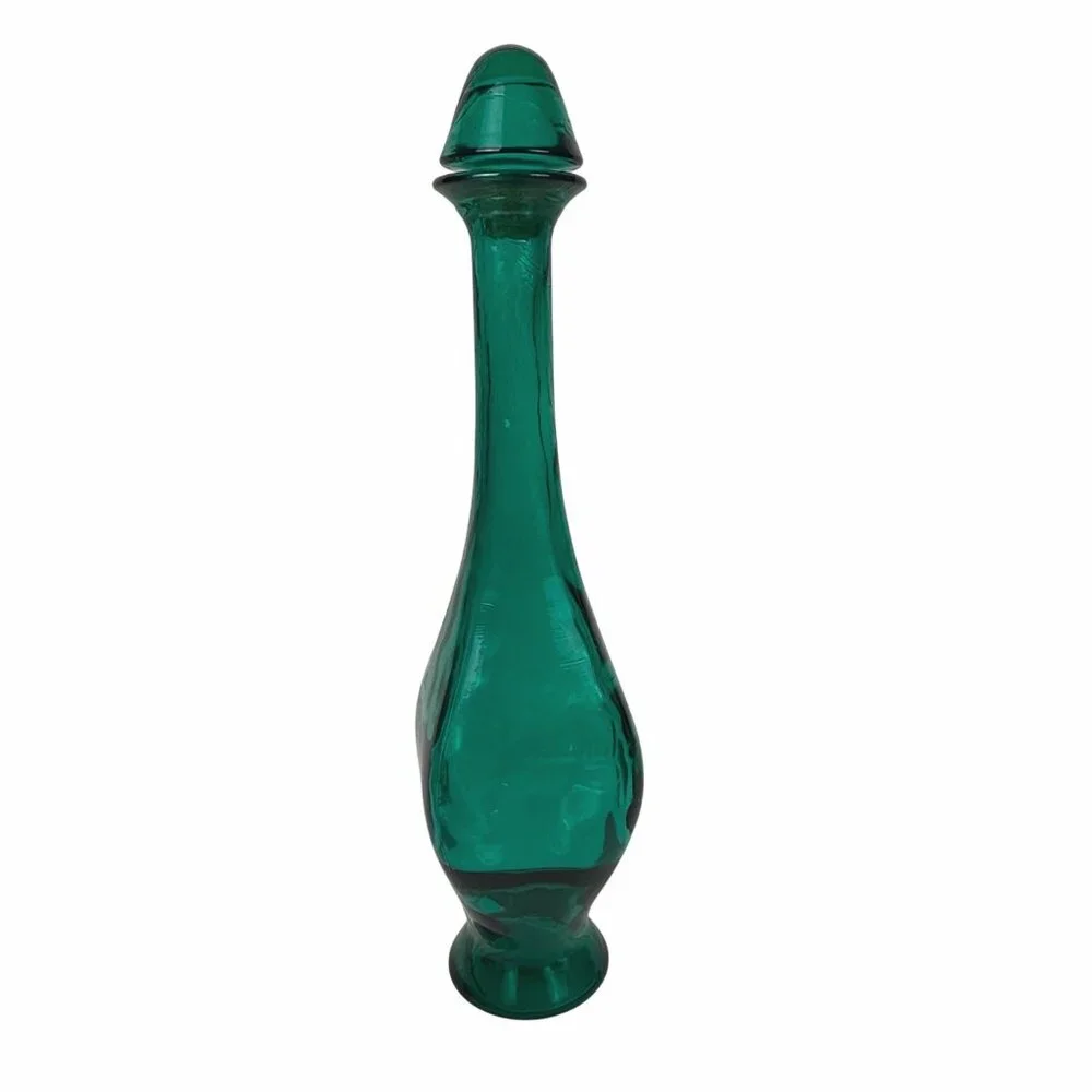 Pier 1 Imports Green Glass Decanter Square Genie Bottle 19
